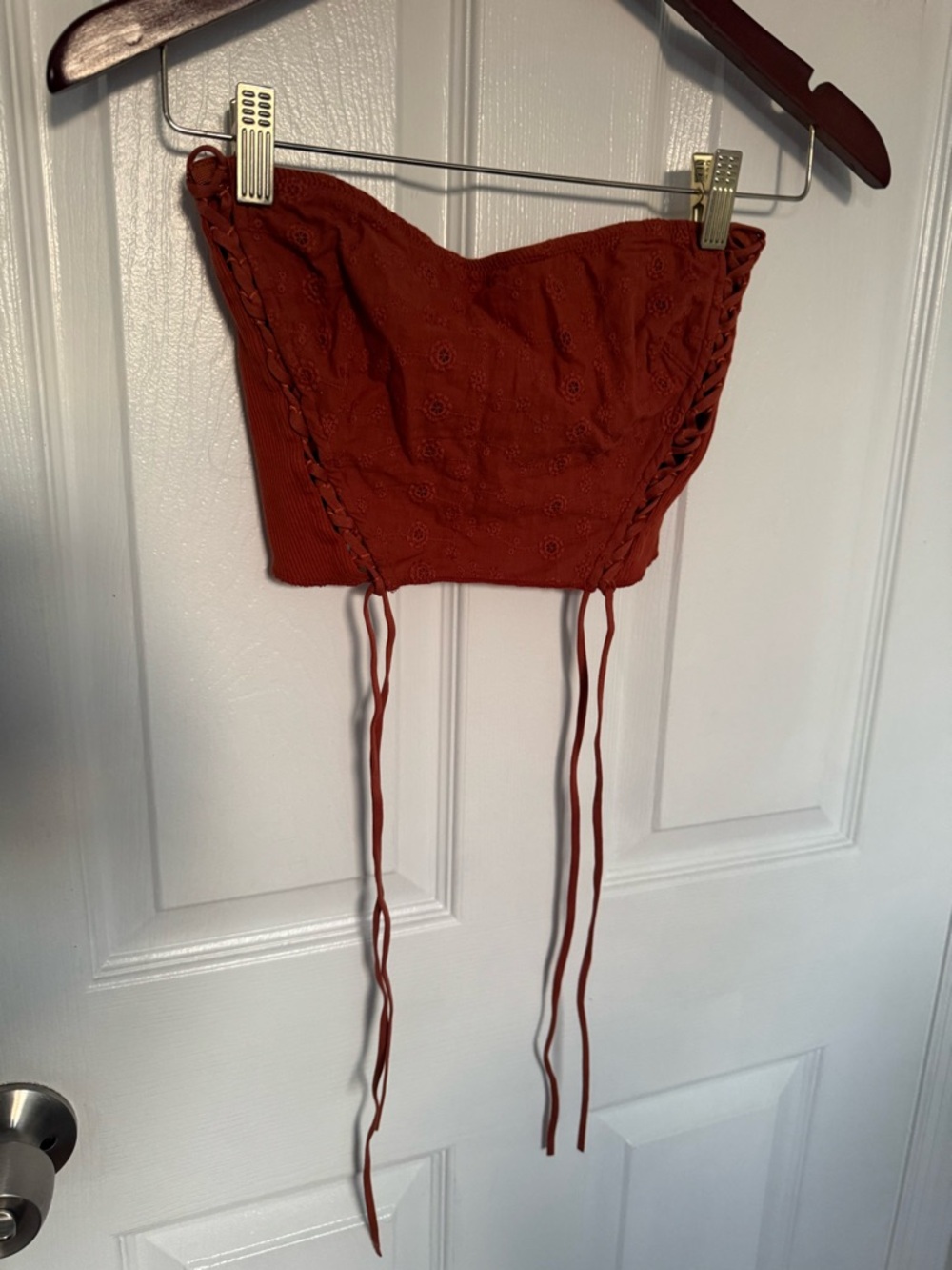 Anthropologie Rust Orange Eyelet Lace-Up Cropped Camisole